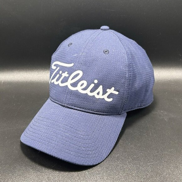 Titleist Golf Hat Men's Adjustable Navy Blue White Print Hook & Loop Cap - Picture 1 of 7